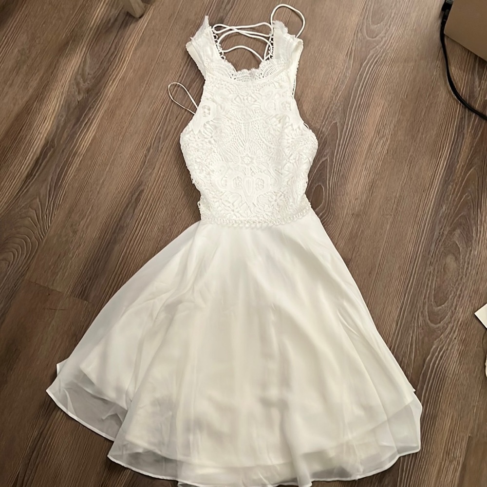 Two sisters white dress with tie up back
